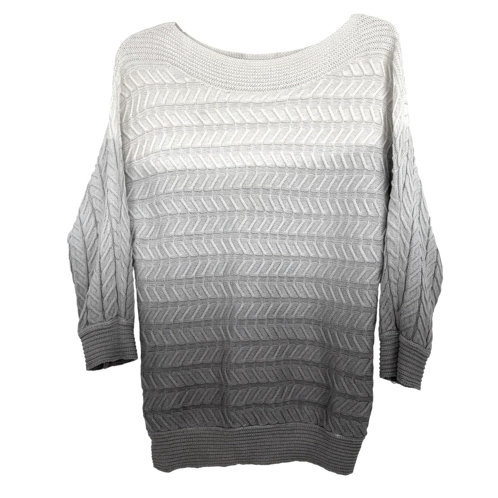 NY‎ & Co Cable Knit Ombre Sweater Boat Neck 3/4 Sleeve Women's Size L Office